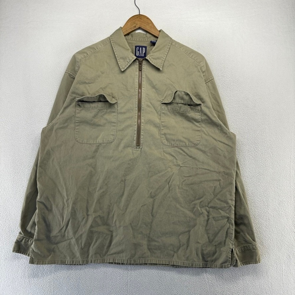 Vintage Gap Jacket Men's Large Green 1/2 Half Zip Military Collared Boxy y2k